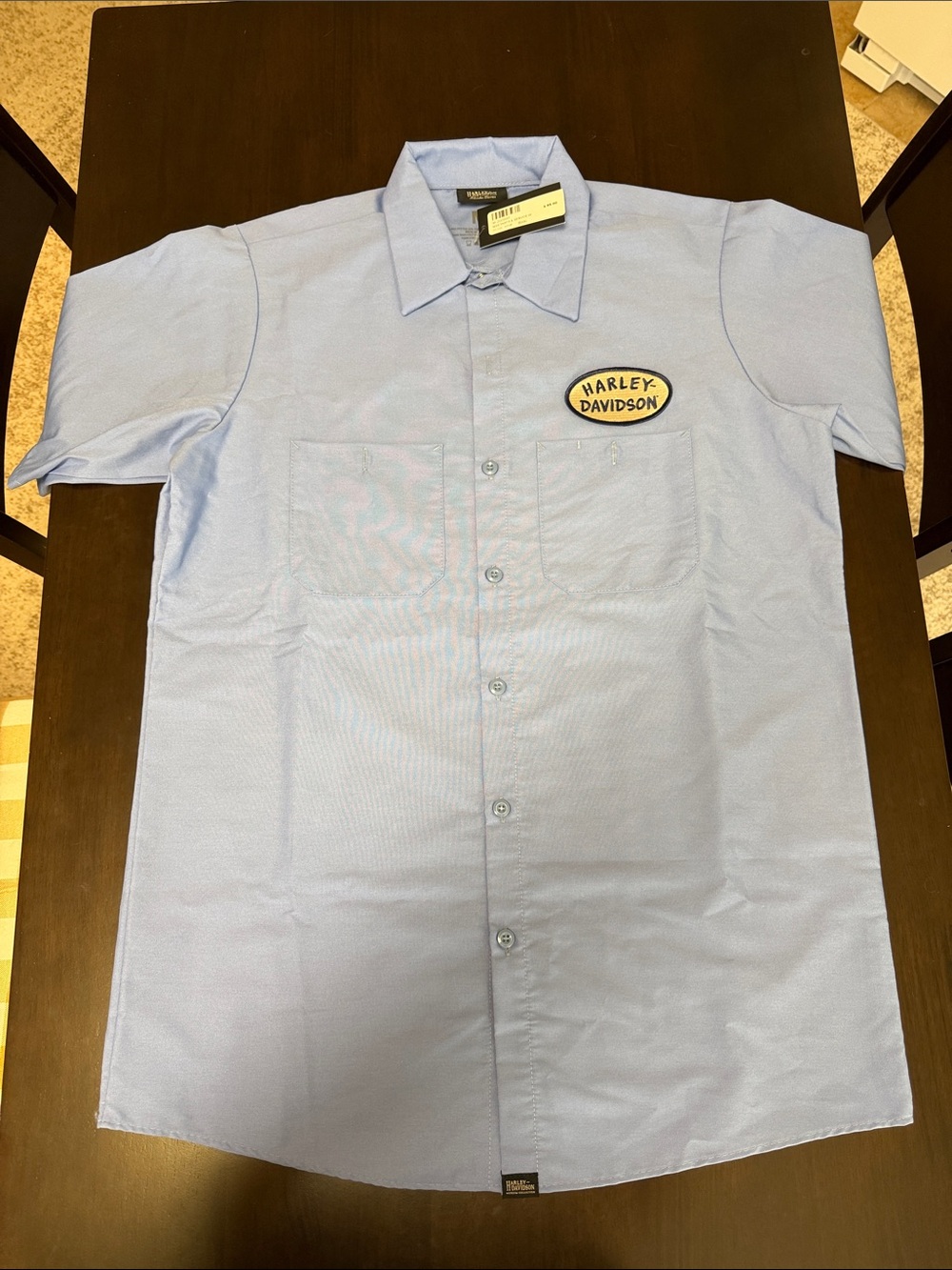 Harley-Davidson Light Blue Short Sleeve Button-Up Work Shirt with Logo Patch